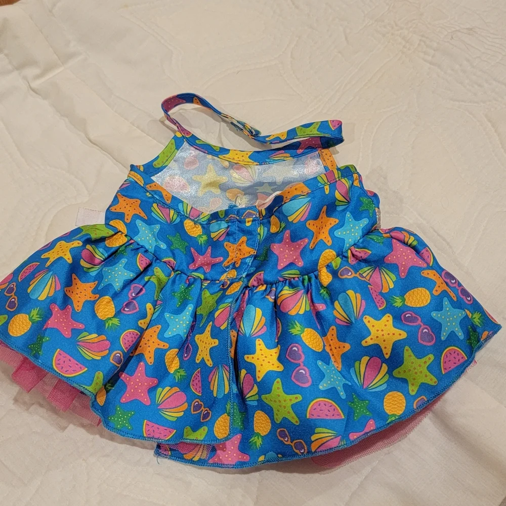 2021 Build A Bear Blue Tropical Summer Halter Dress with Tutu starfish shells